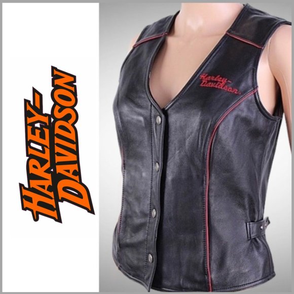 Harley-Davidson Jackets & Blazers - Harley-Davidson Embellished Black Leather Vest